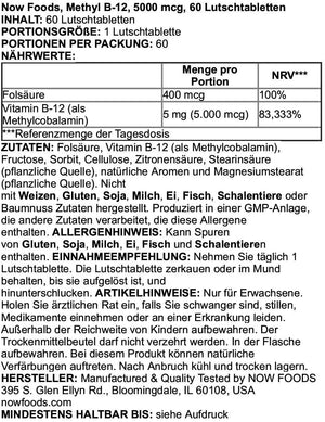 NOW Foods Methyl B-12, 5000 mcg, 60 Lozenges