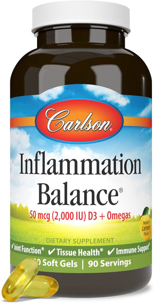 Inflammation Balance, Balanced Omega-3 & Omega-6 Ratio, with D3, Norwegian, Wild-Caught Fish Oil Supplement with Fatty Acids, Sustainably...