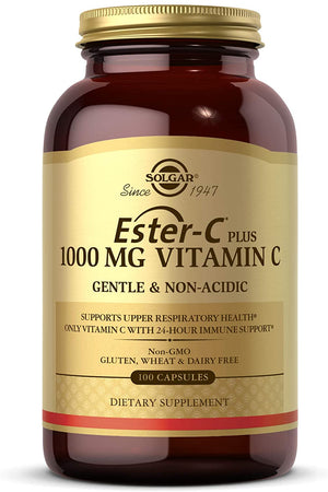 Solgar Ester-C Plus 1000 mg Vitamin C with Citrus Bioflavonoids - 100 Capsules - Gentle & Non Acidic - 24-Hour Immune Support, Supports Upper Respiratory Health - Non-GMO, Gluten Free - 100 Servings