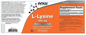 NOW L-Lysine, 500 mg, 250 Capsules
