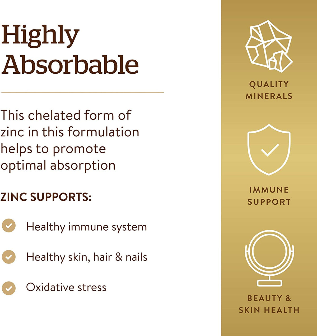 Solgar Chelated Zinc, 250 Tablets - Zinc for Healthy Skin - Supports Cell Growth &amp; DNA Formation - Exerts Antioxidant Activity - Supports A Healthy Immune System - Non GMO, Vegan - 250 Servings