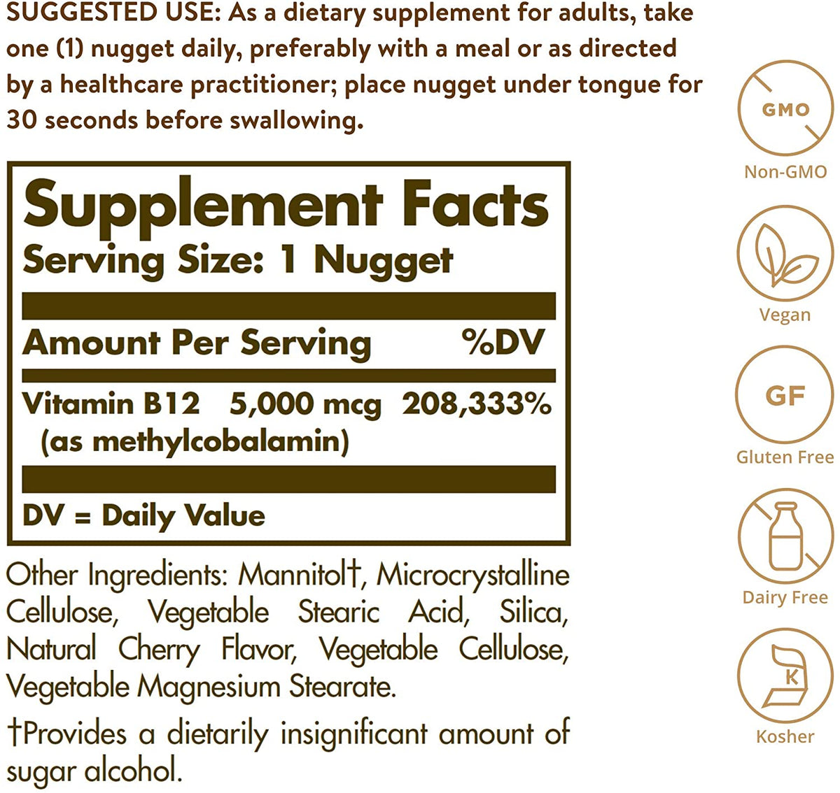 Solgar Methylcobalamin (Vitamin B12) 5000 mcg, 60 Nuggets - Cherry Flavor - Supports Energy Metabolism - Body-Ready, Active Form - Non-GMO, Vegan, Gluten Free - 60 Servings