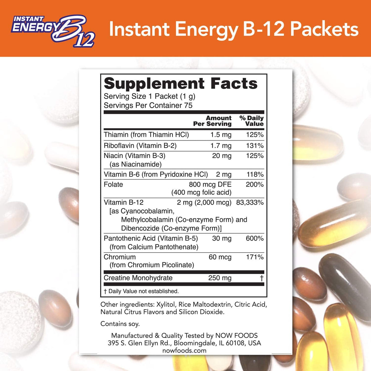 NOW Foods Supplements, Instant Energy B-12 (2,000 mcg of B-12 per packet), Cellular Energy Boost*, 75 Packets