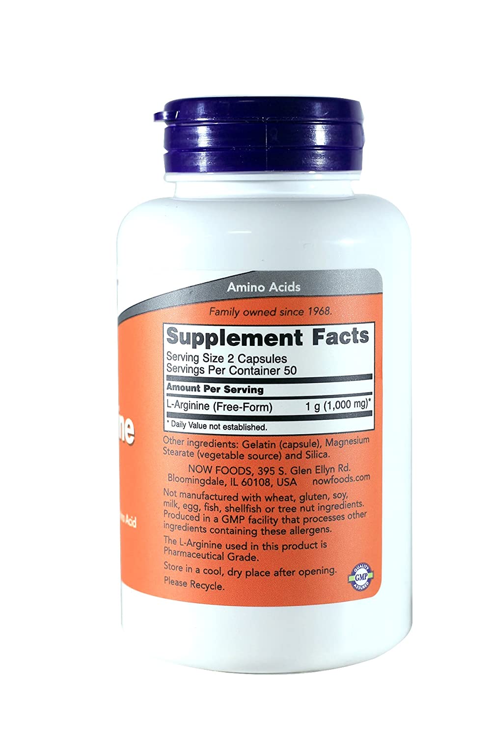 NOW Foods Supplements, L-Arginine 500 mg, Nitric Oxide Precursor*, Amino Acid, 100 Veg Capsules