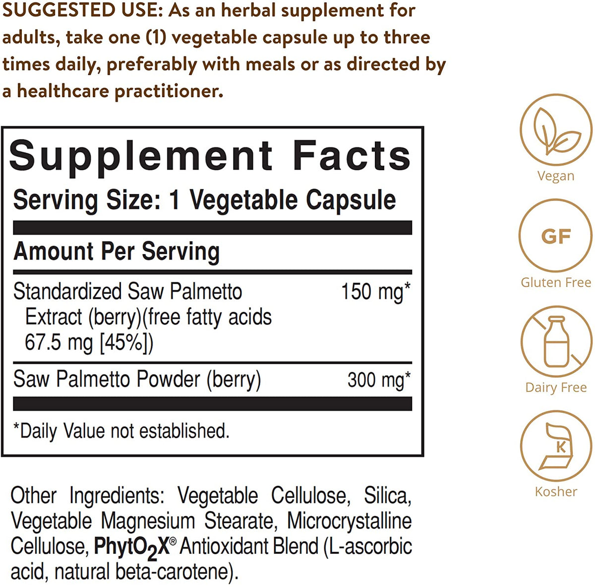 Solgar Saw Palmetto Berry Extract, 180 Vegetable Capsules - Men’s Health - Supports Prostate & Urinary Health - Standardized Full Potency (SFP) - Vegan, Gluten Free, Dairy Free, Kosher - 180 Servings
