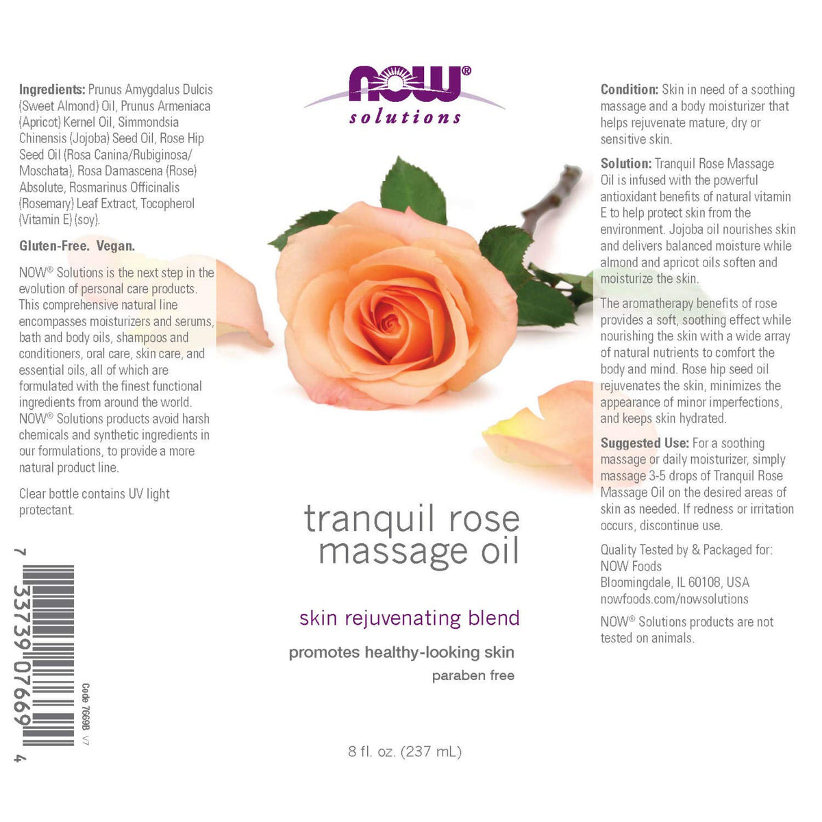NOW Solutions Tranquil Rose Massage Oil, 8 fl oz