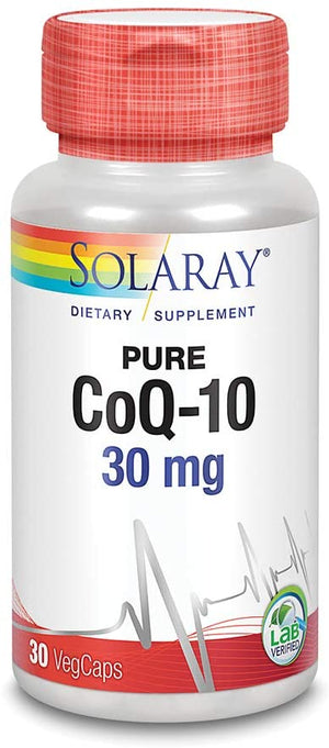 Solaray Pure CoQ-10 30 mg, Health Heart Function & Cellular Energy Support, Non-GMO, Vegan & Lab Verified for Purity, 30 VegCaps