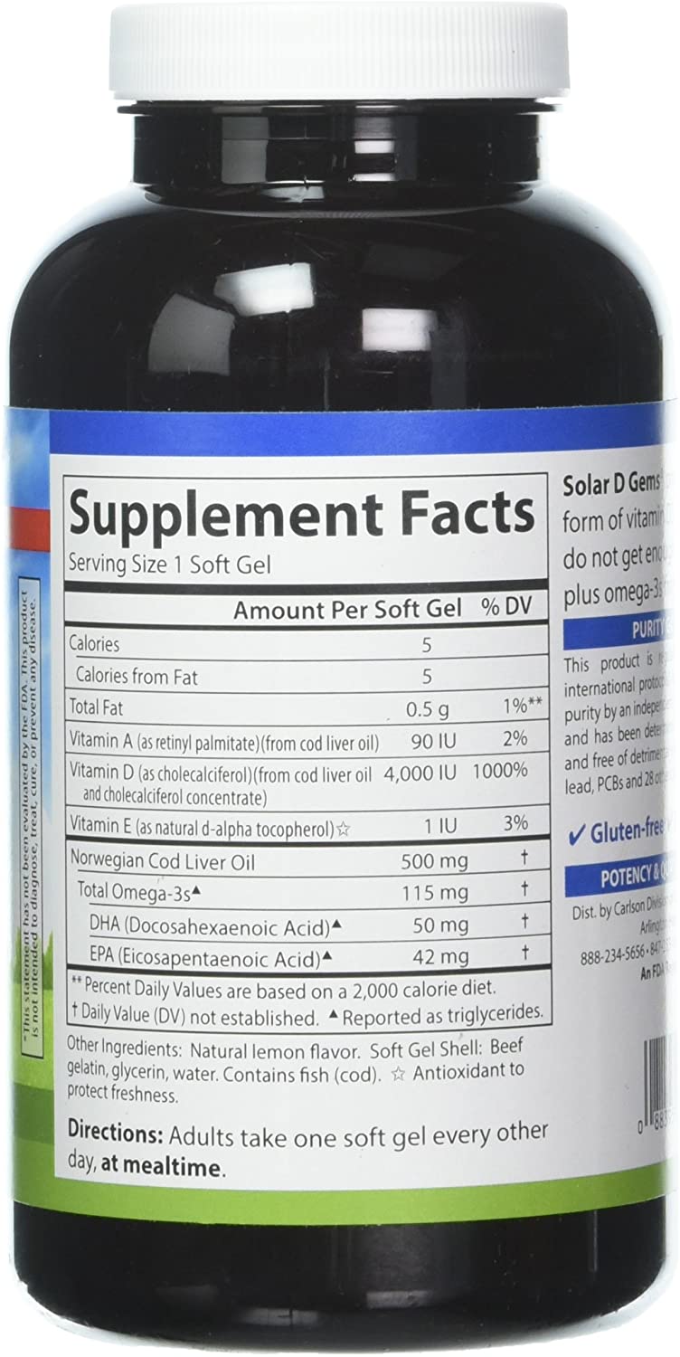 Carlson Solar D Gems® Natural Lemon, 360 Softgels