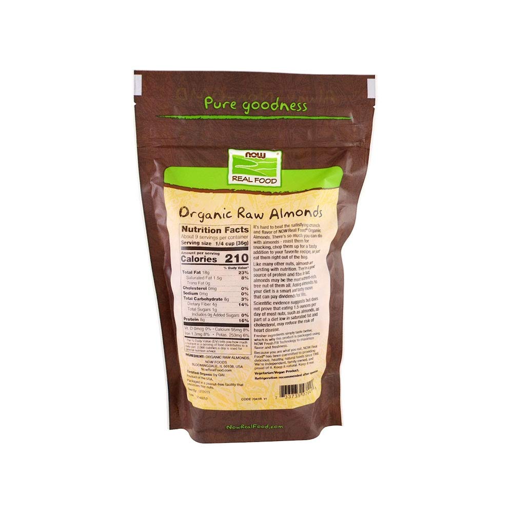 NOW Real Food Organic Shelled Almonds Raw Unsalted, 12 oz