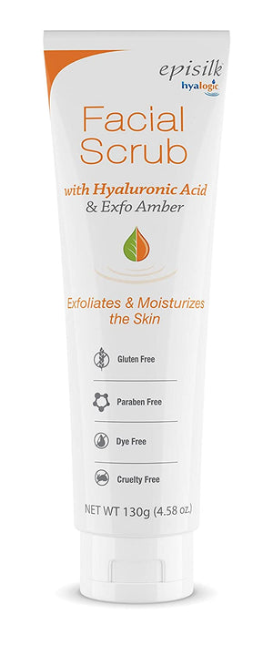 Exfoliating Face Scrub with Hyaluronic Acid, Exfo Amber & Peppermint Oil by Hyalogic – Get Glowing Skin Naturally – Paraben Free Face Exfoliator Scrub & Gentle Cleanser 4.58oz
