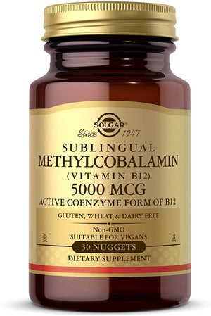 Solgar Methylcobalamin Sublingual Vitamin B12, 5000 mcg, 30 Nuggets