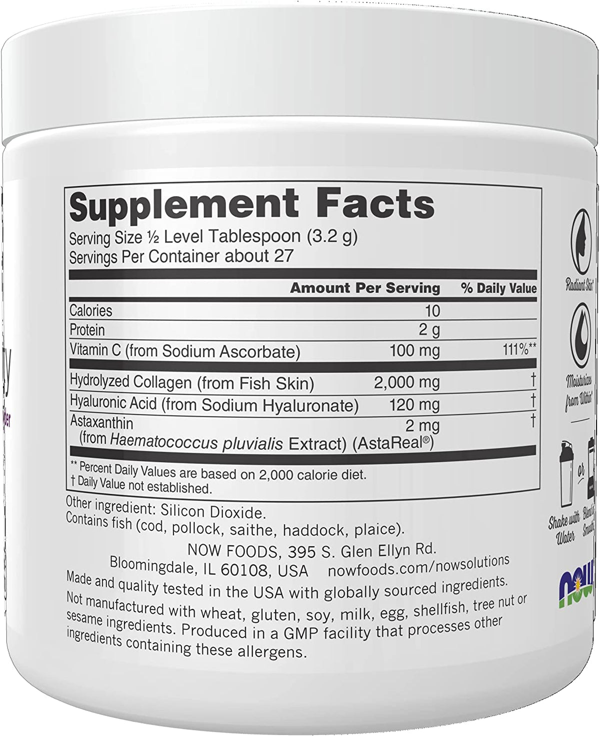 NOW Solutions, Aquatic Beauty Plus Marine Collagen from Wild-Caught Fish and Astaxanthin Powder, 3-Ounce