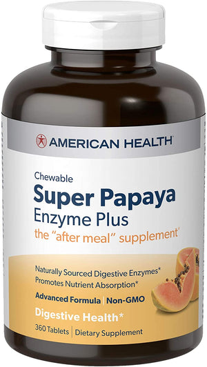 American Health Super Papaya Enzyme Plus Chewable, 360 Chewable Tablets