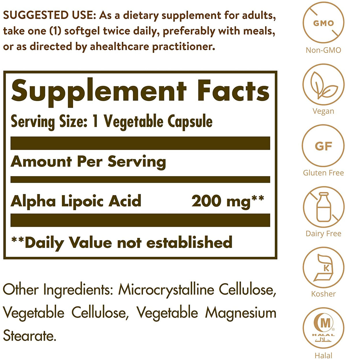 Solgar Alpha Lipoic Acid 200 mg, 50 Vegetable Capsules - Antioxidant Support - Helps to Recycle Glutathione, Vitamin C &amp; E, CoQ-10 - Non-GMO, Vegan, Gluten Free, Dairy Free, Kosher - 50 Servings