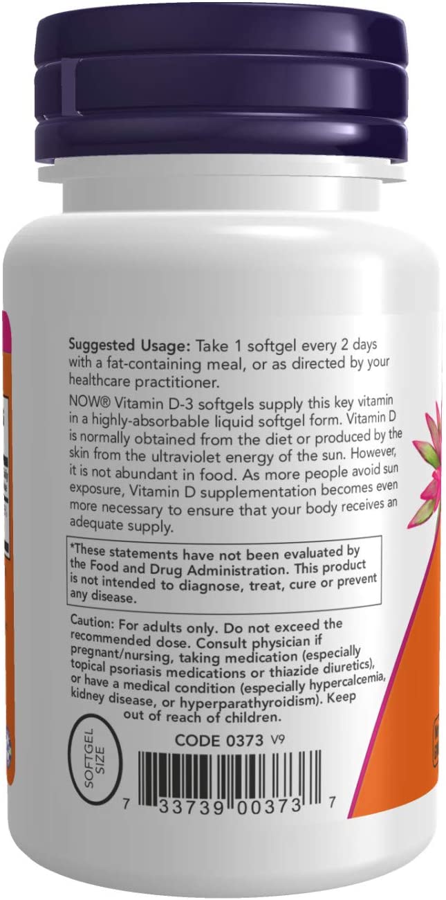 NOW Foods Supplements, Vitamin D-3 5,000 IU, High Potency, Structural Support*, 240 Softgels