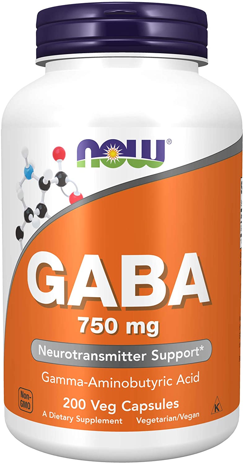 NOW Foods Supplements, GABA (Gamma-Aminobutyric Acid) 750mg, Neurotransmitter Support*, 200 Veg Capsules