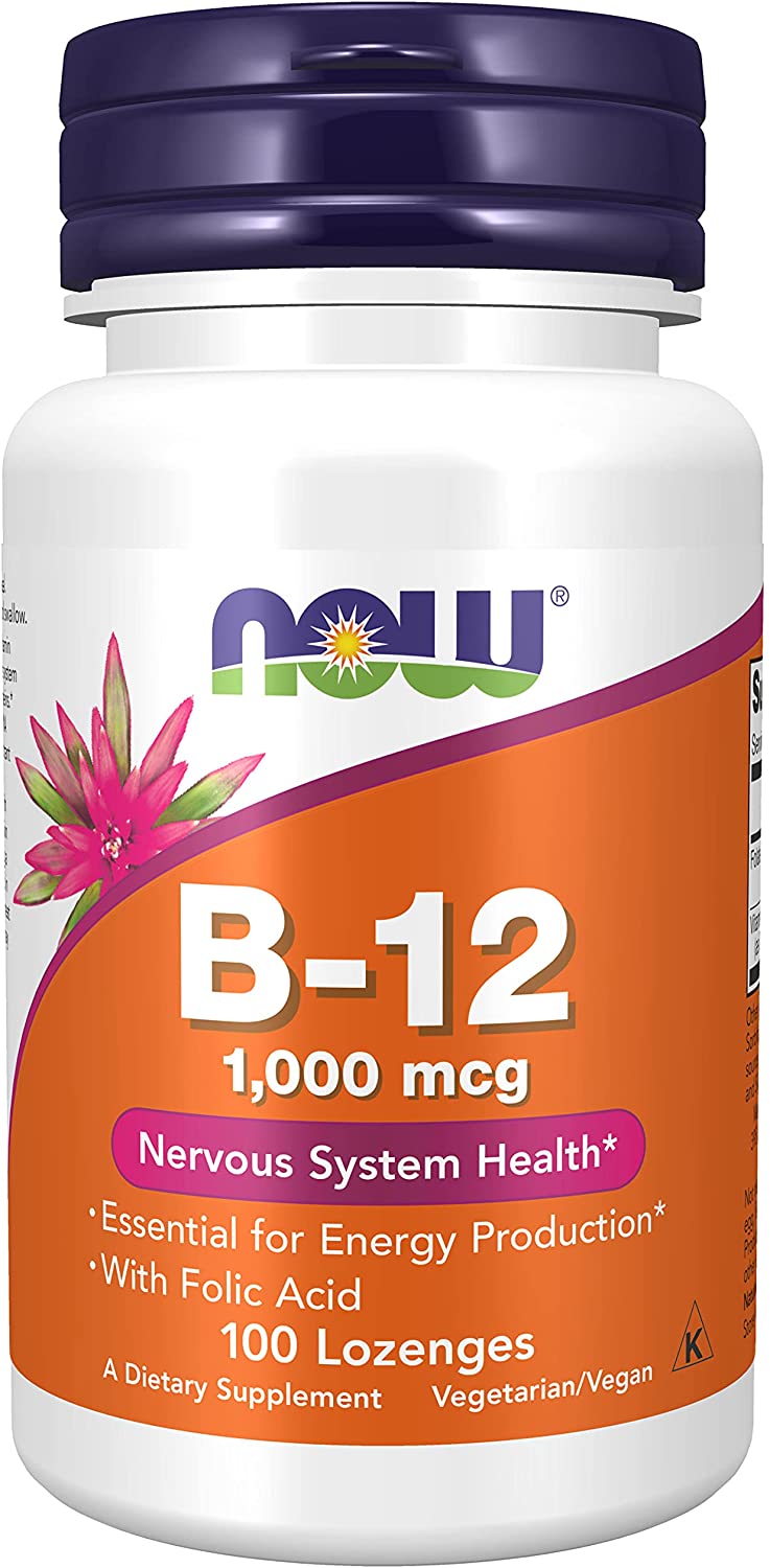 NOW Supplements, Vitamin B-12 1,000 mcg with Folic Acid, Nervous System Health*, 100 Chewable Lozenges