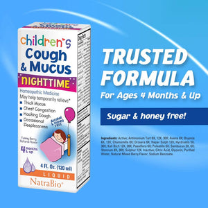 NatraBio Children's Cough & Mucus Night Time Yummy Berry, 4 fl oz