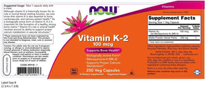 NOW Foods Vitamin K2, 100 mcg, 250 Vegetarian Capsules