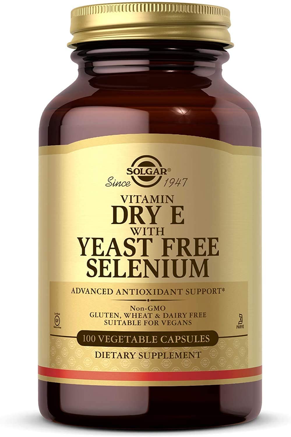 Solgar Dry Vitamin E with Yeast-Free Selenium, Advanced Antioxidant Support - Immune &amp; Skin Support - Non-GMO, Vegan, Gluten Free, Dairy Free, Kosher - 100 Count
