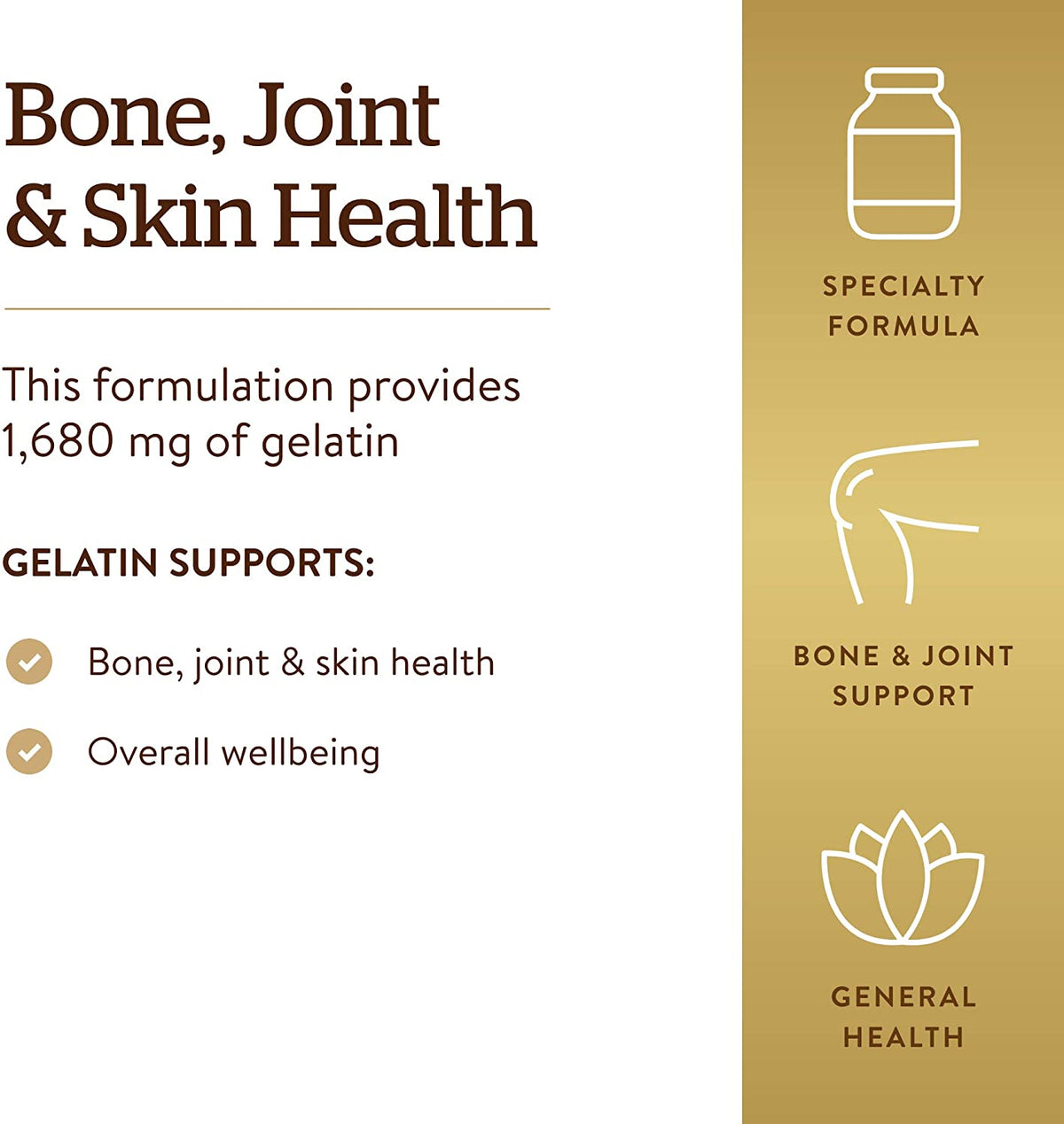 SOLGAR Gelatin - 100 Capsules - Gluten Free, Dairy Free - 33 Servings