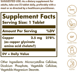 Solgar Chelated Copper, 100 Tablets