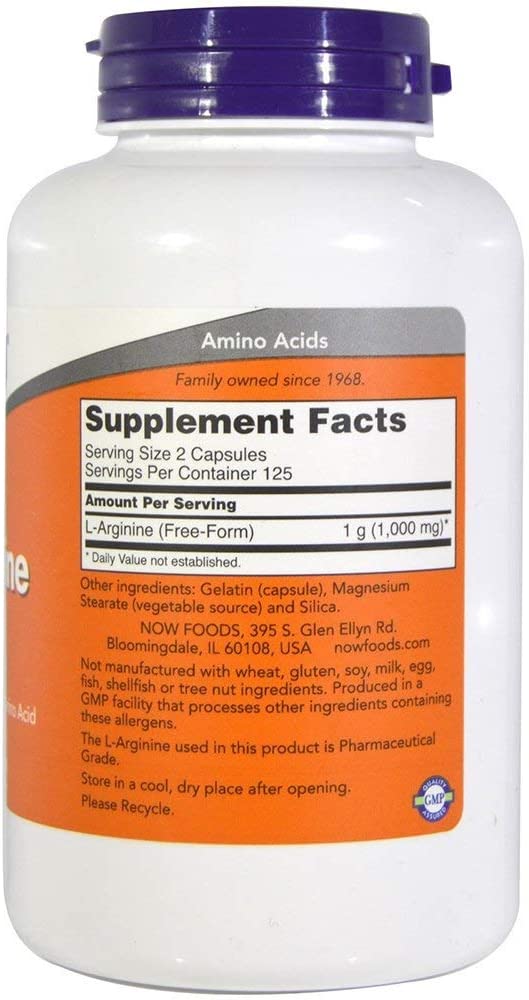 NOW Foods Supplements, L-Arginine 500 mg, Nitric Oxide Precursor*, Amino Acid, 250 Veg Capsules