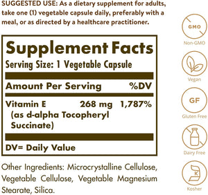 Dry Vitamin E 268 MG (400 IU) Vegetable Capsules (d-Alpha Tocopheryl Succinate) - 100 Count