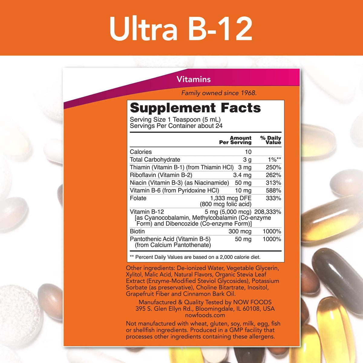 Ultra B-12, Liquid, 800 mcg Folic Acid, Cellular Energy Production*, 4-Ounce