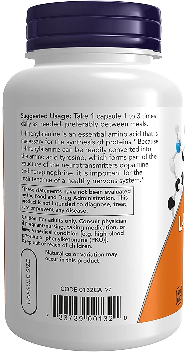 NOW Supplements, L-Phenylalanine 500 mg, Nervous System Support*, Amino Acid, 120 Veg Capsules
