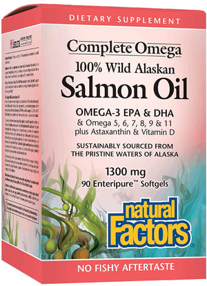 Complete Omega by Natural Factors, Wild Alaskan Salmon Oil, Supports Heart and Brain Health with Omega-3 DHA and EPA, 90 softgels (90 Servings)