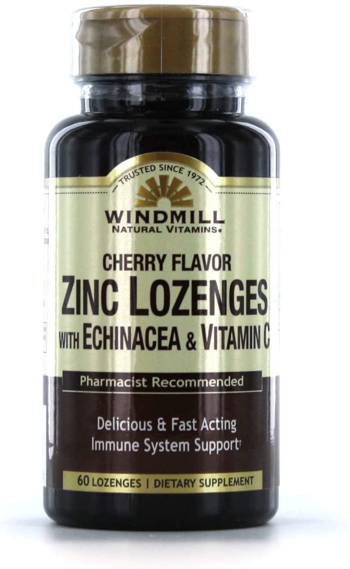 Windmill Zinc Lozenges With Echinacea &amp; Vitamin C - Cherry Flavor, 60 Lozenges, 60 Servings