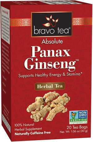 Bravo Tea, Panax Ginseng Tea, Caffeine Free, 20 Tea Bags