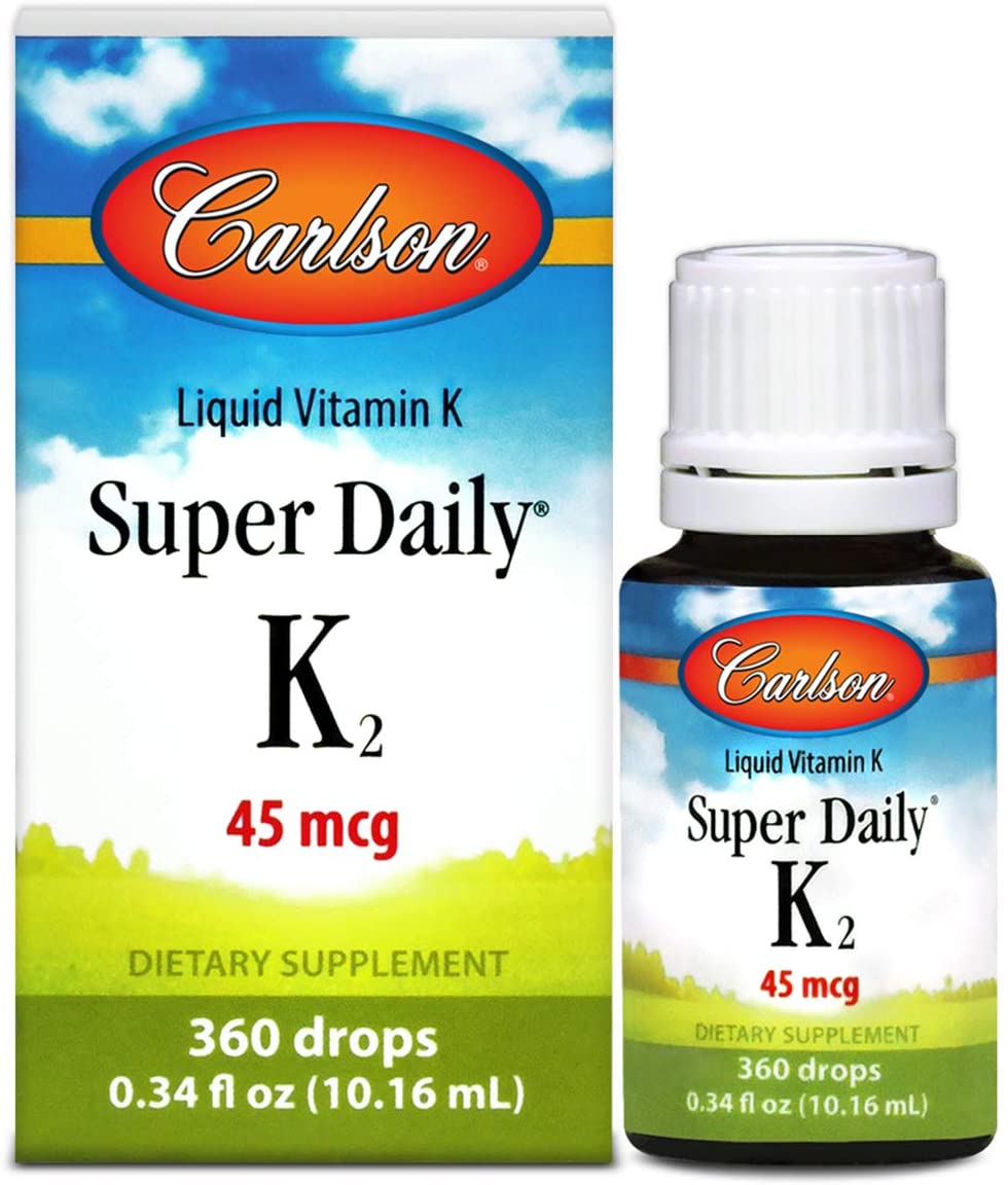 Carlson - Super Daily K2, 45 mcg Liquid Vitamin K, Cardiovascular &amp; Blood Health, Bone Health, K2 Vitamin, Vitamin K Supplement, Vitamin K-2 MK7, Unflavored, 360 Drops