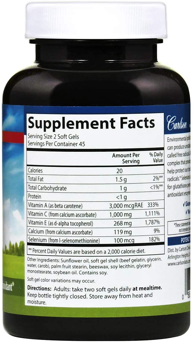 Carlson - ACES, Vitamins A, C, E + Selenium, Cellular Health & Immune Support, Antioxidant, 90 Softgels