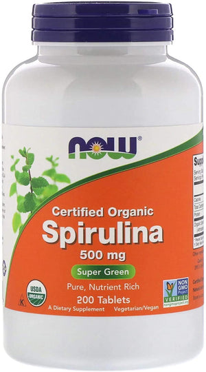 NOW Organic Spirulina, 500 mg, 200 Tablets
