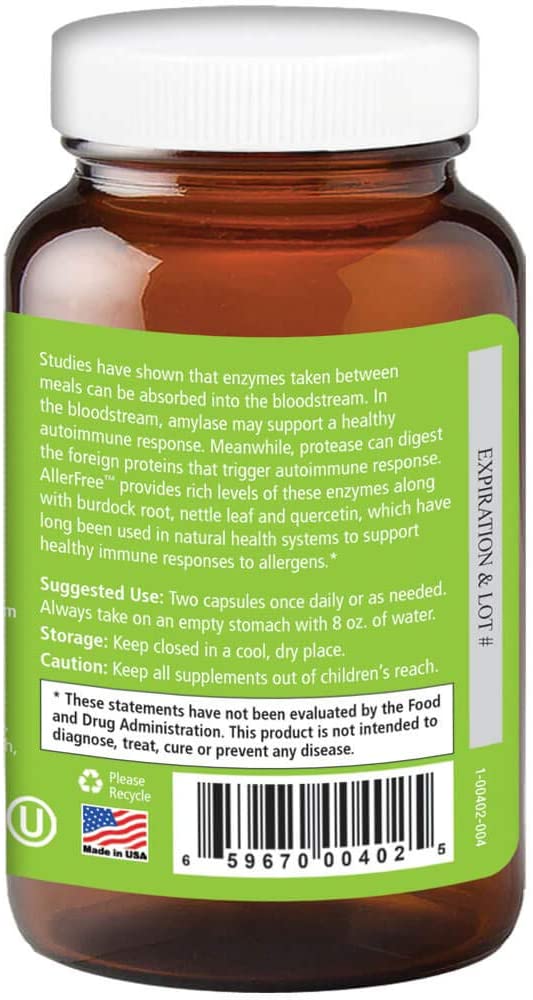 AllerFree Natural Allergy Support Supplement by Pure Essence Labs - Non Drowsy Pills for Sinus and Nasal Health Seasonal Allergies with Enzymes and Herbs - 60 Capsules