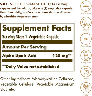 Solgar Alpha Lipoic Acid, 120 mg, 60 Vegetable Capsules