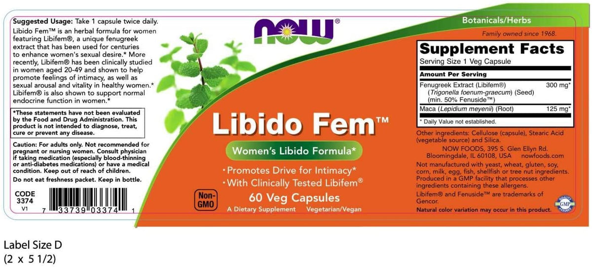 NOW Foods Libido Fem With Clinically Tested Libifem, Women&#39;s Libido Formula, 60 Veg Capsules