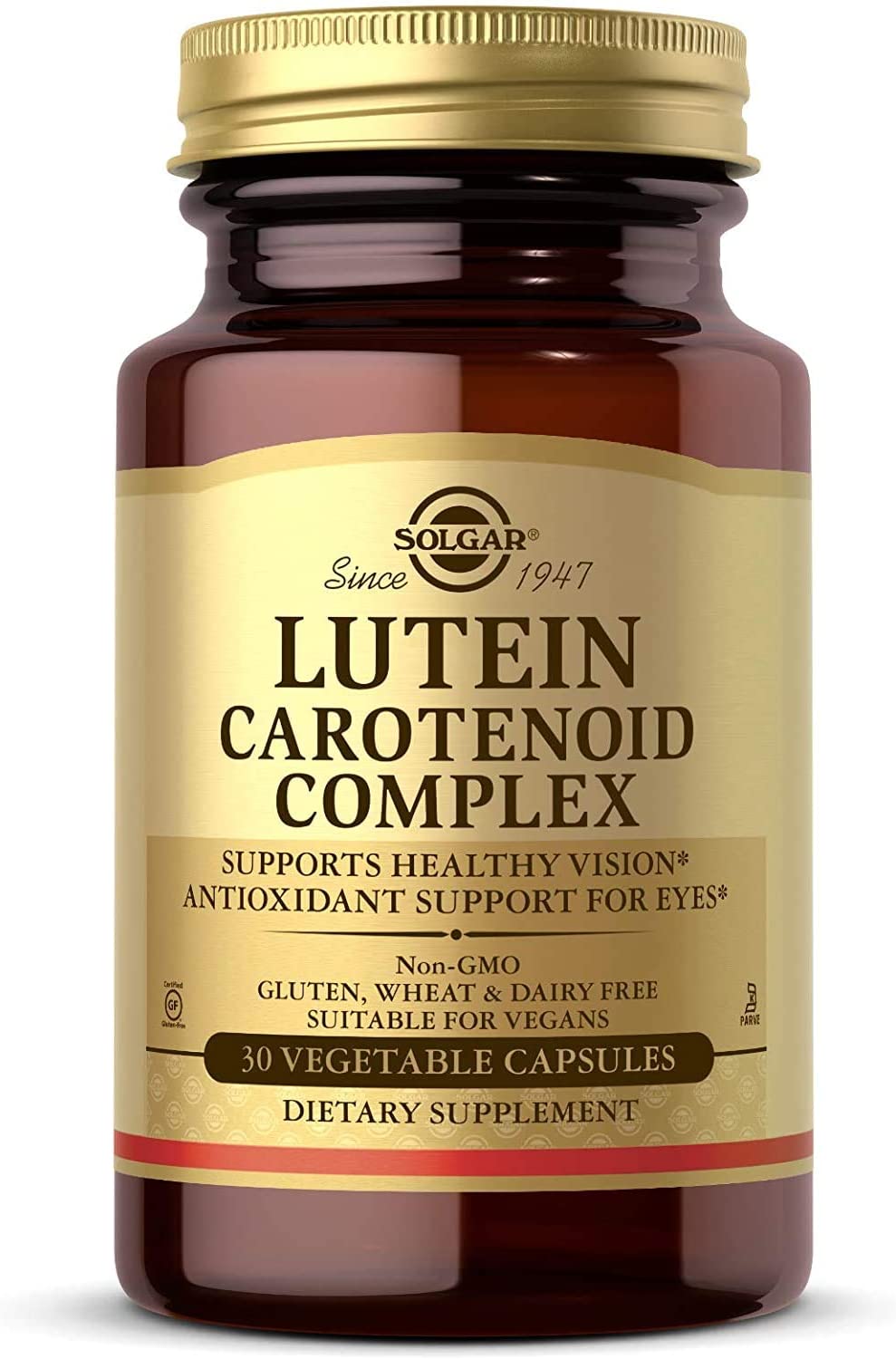 Solgar Lutein Carotenoid Complex, 30 Vegetable Capsules - Supports Healthy Vision - Antioxidant Support For Eyes - Gluten Free, Dairy Free, Kosher - 30 Servings
