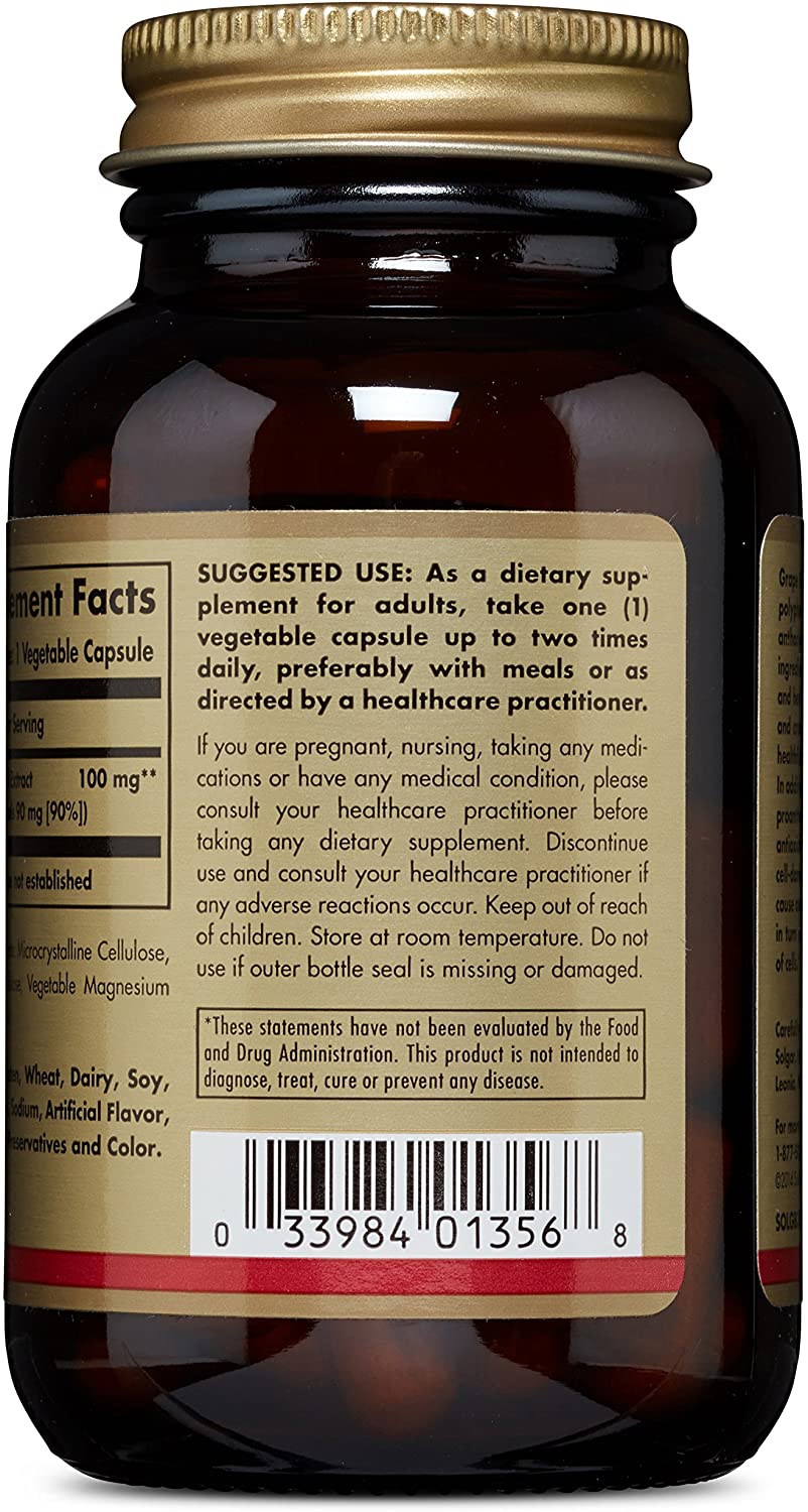 SOLGAR Grape Seed Extract 100 mg, 60 Vegetable Capsules - Phytonutrient Antioxidant Support - Vegan, Gluten Free, Dairy Free - 60 Servings