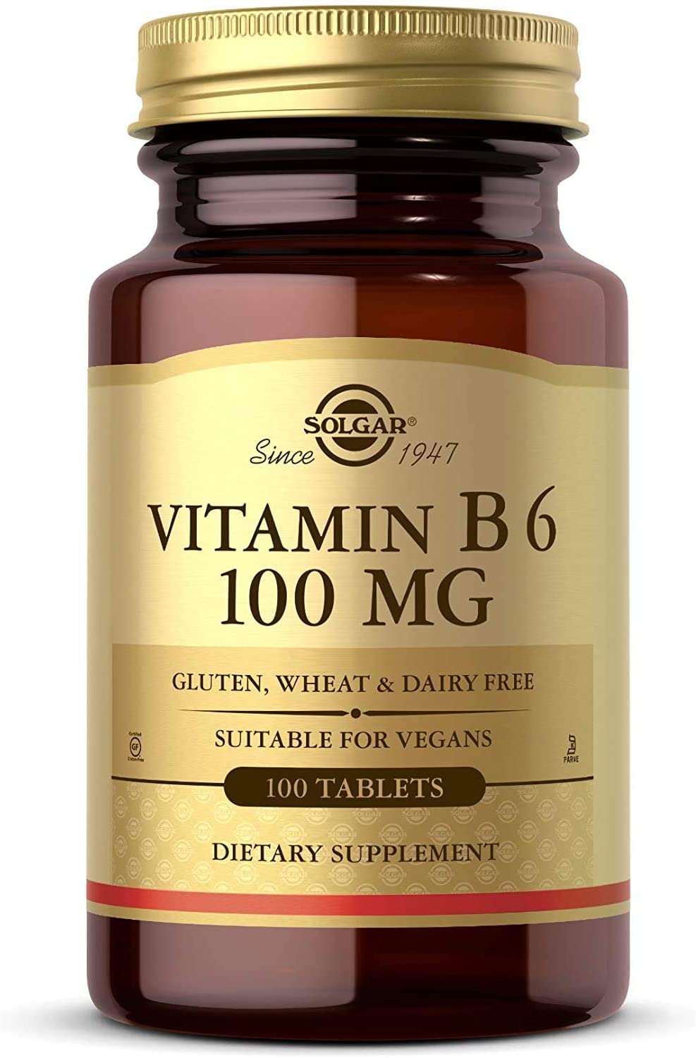 Solgar Vitamin B6 100 mg, 100 Tablets - Supports Energy Metabolism, Heart Health &amp; Healthy Nervous System - B Complex Supplement - Vegan, Gluten Free, Dairy Free, Kosher - 100 Servings