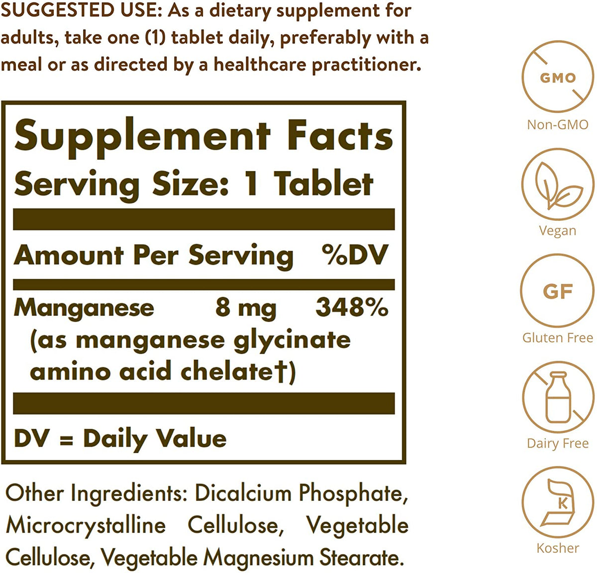 Solgar Chelated Manganese - 100 Tablets