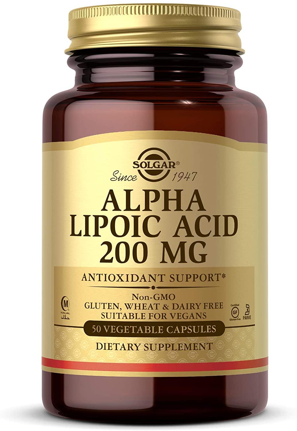 Solgar Alpha Lipoic Acid 200 mg, 50 Vegetable Capsules - Antioxidant Support - Helps to Recycle Glutathione, Vitamin C &amp; E, CoQ-10 - Non-GMO, Vegan, Gluten Free, Dairy Free, Kosher - 50 Servings