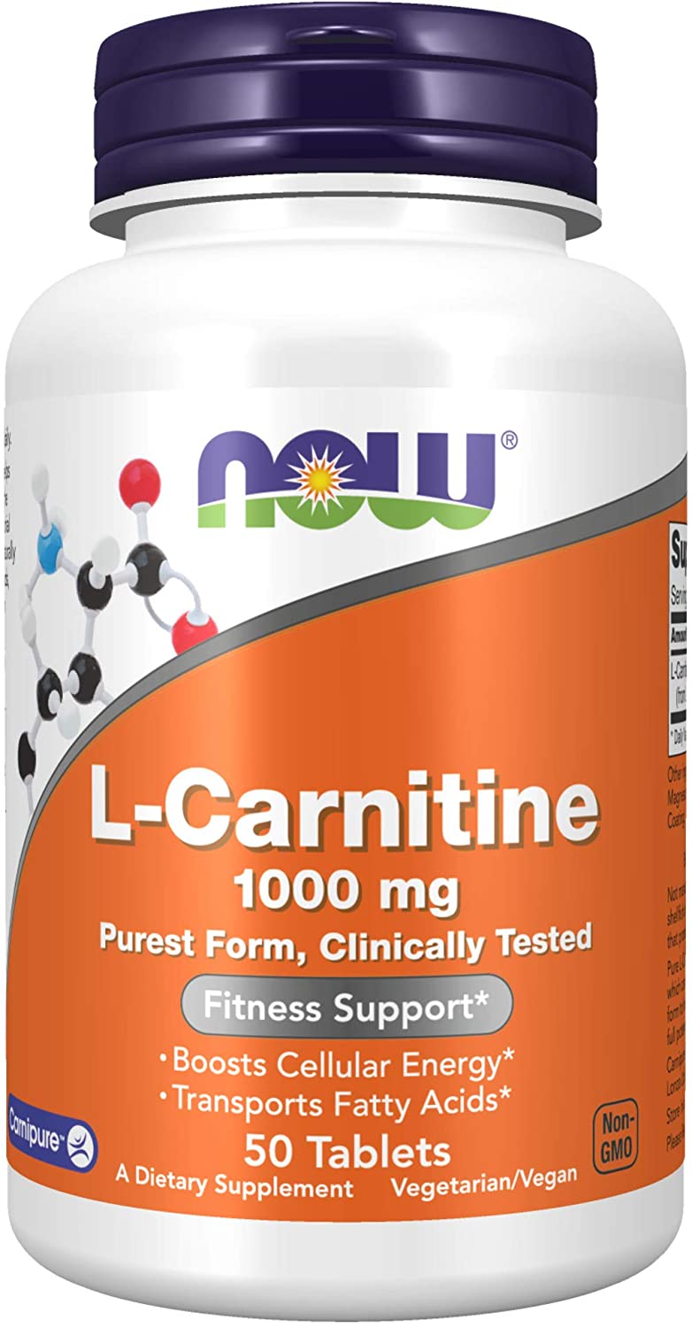NOW Foods Supplements, L-Carnitine 1,000 mg, Purest Form, Amino Acid, Fitness Support*, 50 Tablets