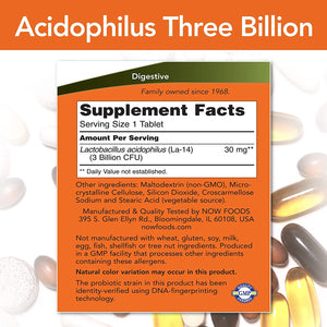 NOW Acidophilus Three Billion, 180 Tablets