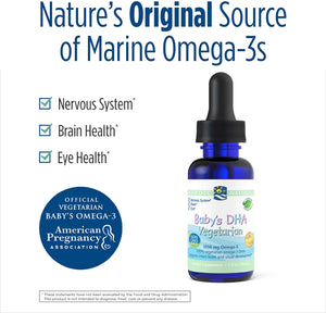 Nordic Naturals Baby’s DHA Vegetarian, Unflavored - 1050 mg Plant-Based Omega-3 - 1 oz - Supports Brain & Vision Development in Babies - Non-GMO, Vegan - 15 Servings