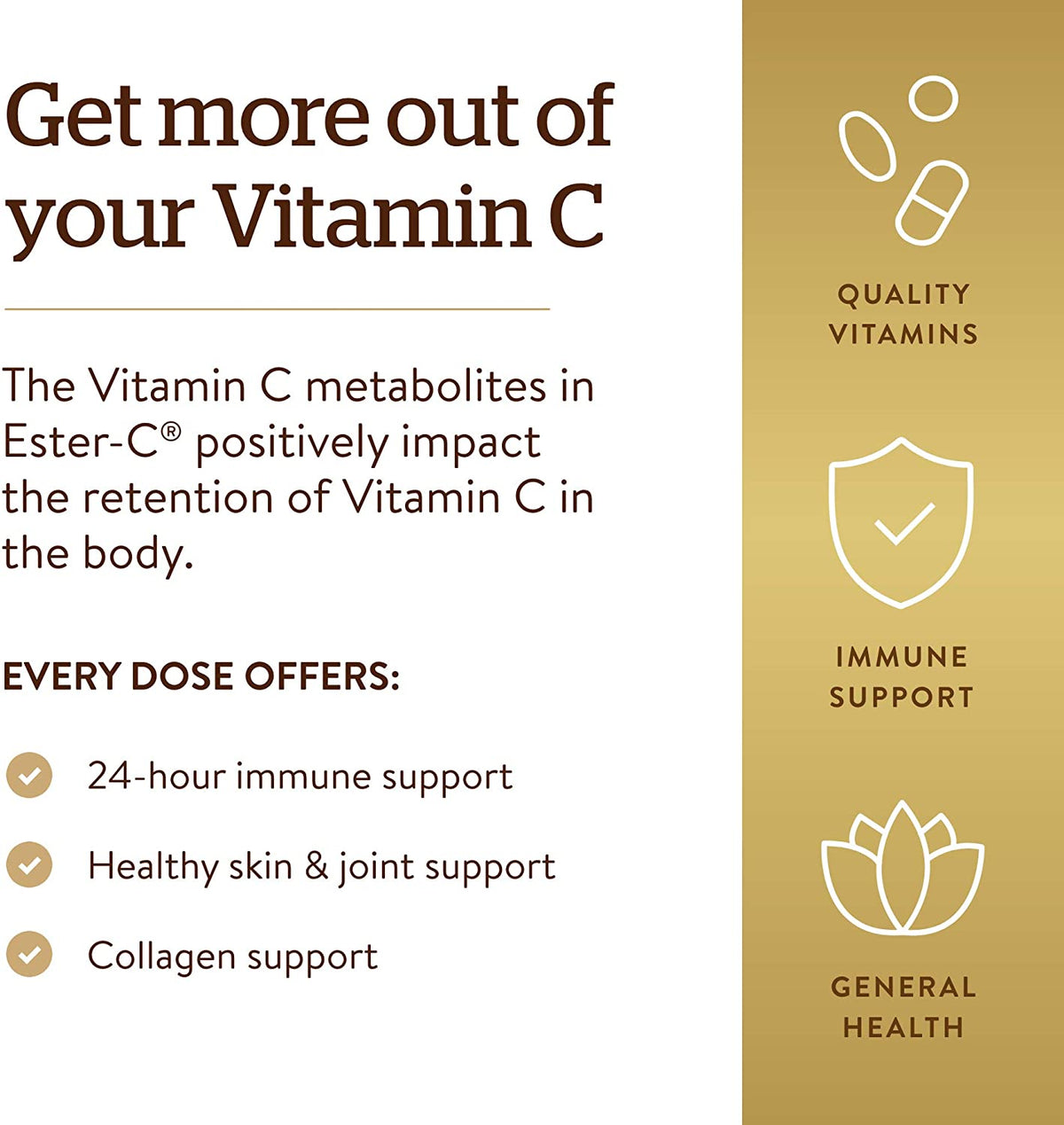 Solgar Ester-C Plus 500 mg Vitamin C with Citrus Bioflavonoids - 45 Capsules - Gentle &amp; Non Acidic, Well Retained - 24-Hour Immune Support - Non-GMO, Gluten Free - 45 Servings