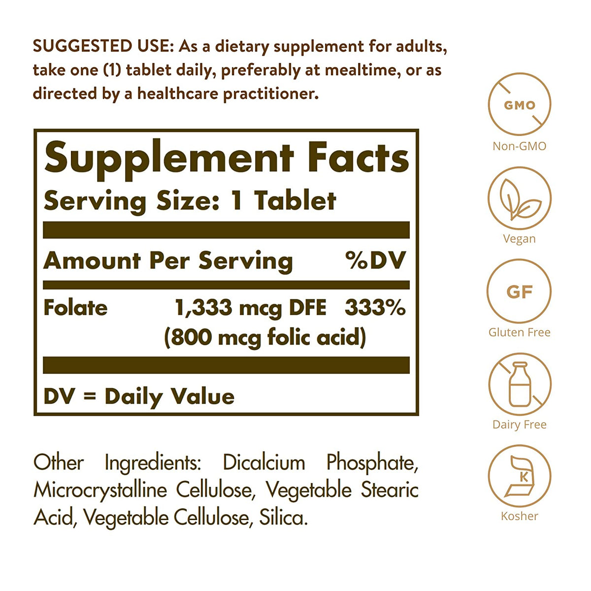 Solgar Folate 1,333 MCG DFE, 800 mcg, 50 Tablets