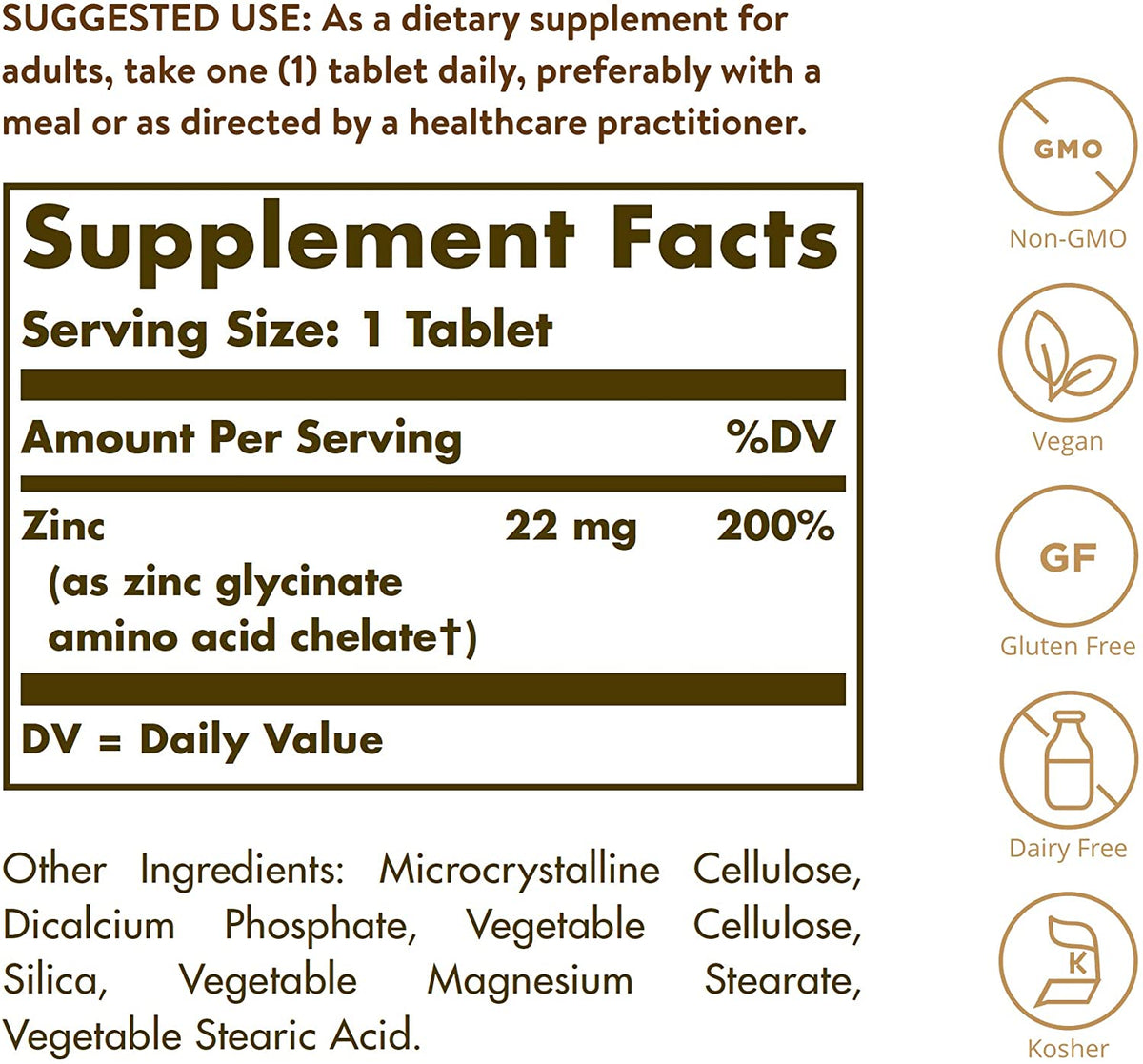 Solgar Chelated Zinc, 250 Tablets - Zinc for Healthy Skin - Supports Cell Growth &amp; DNA Formation - Exerts Antioxidant Activity - Supports A Healthy Immune System - Non GMO, Vegan - 250 Servings